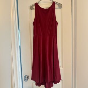 Reoria Burgundy Boatneck High Low Vintage Cocktail Swing Dress